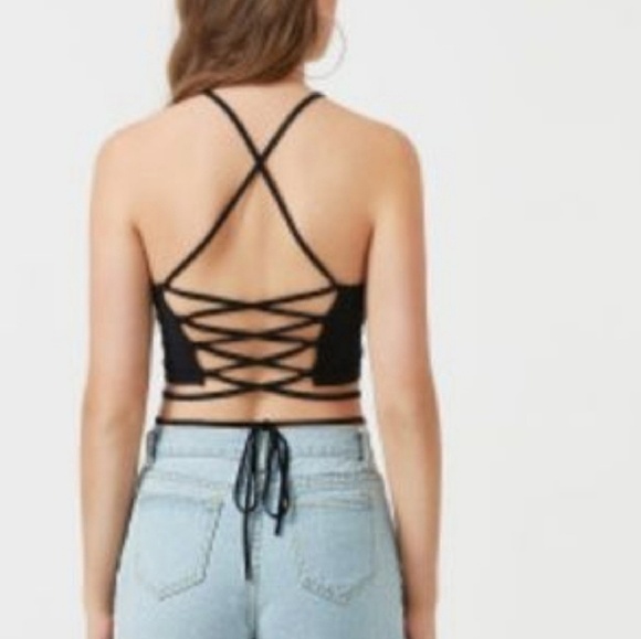 Printed Lace Up Crop Top - Picture 4 of 5